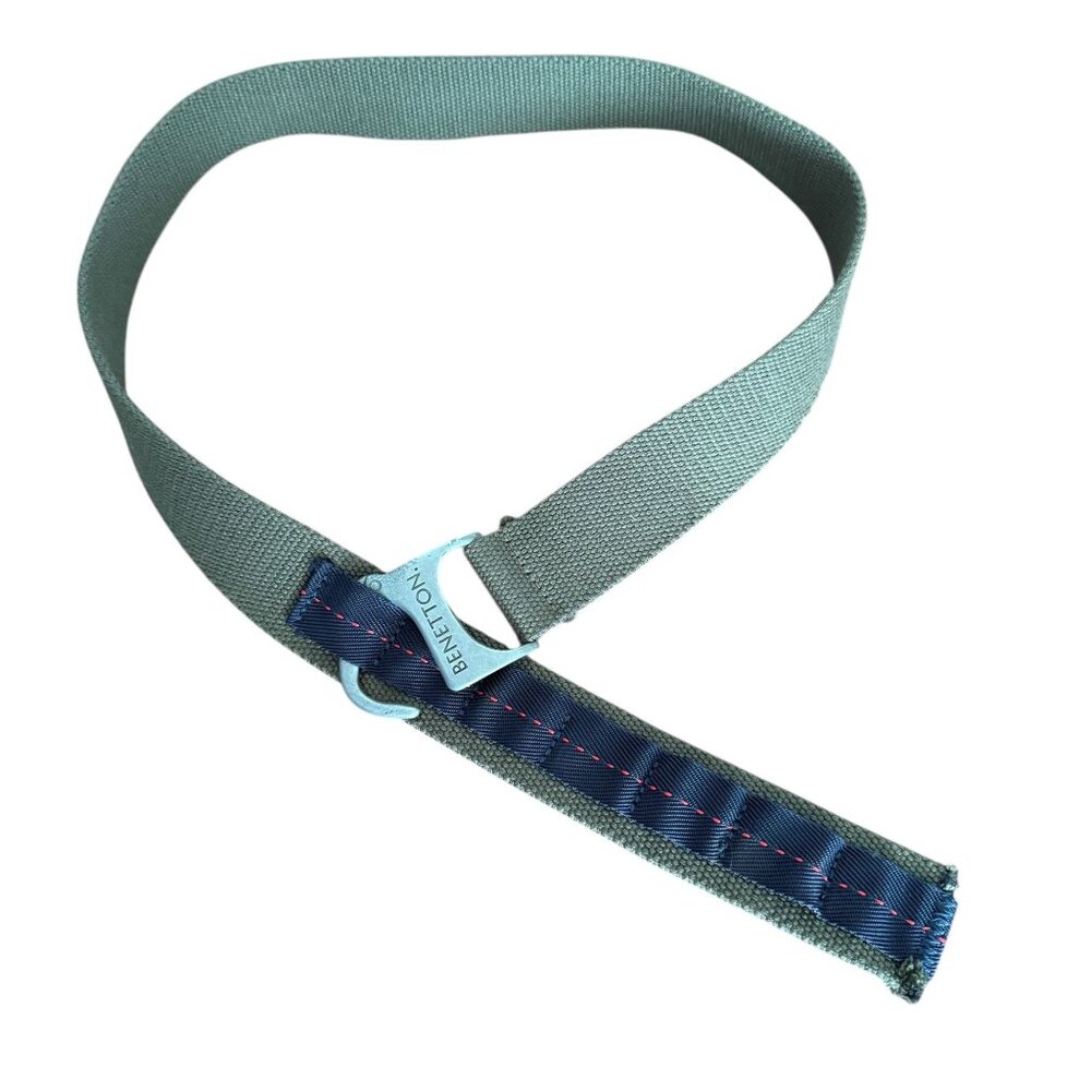 United Colors Of Benetton Olive Canvas Belt Metal Hook Buckle 39" Adjustable - Picture 8 of 13